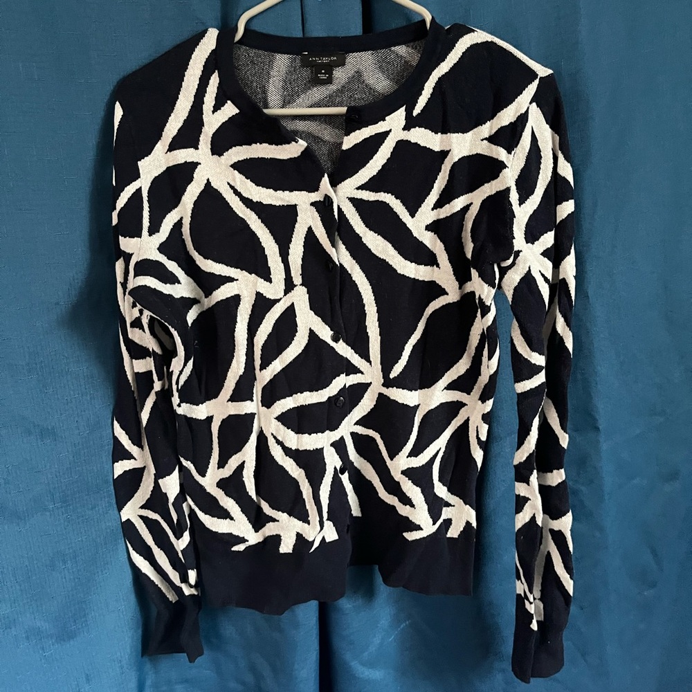 Navy blue and white cardigan from Ann Taylor factory. Worn a few times.